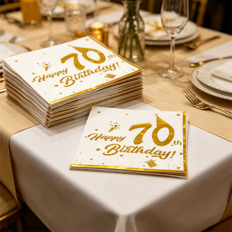 Table Number Gold - 10 ชิ้น กระดาษเช็ดปากสีทอง สุขสันต์วันเกิดครบรอบ 70 ปี