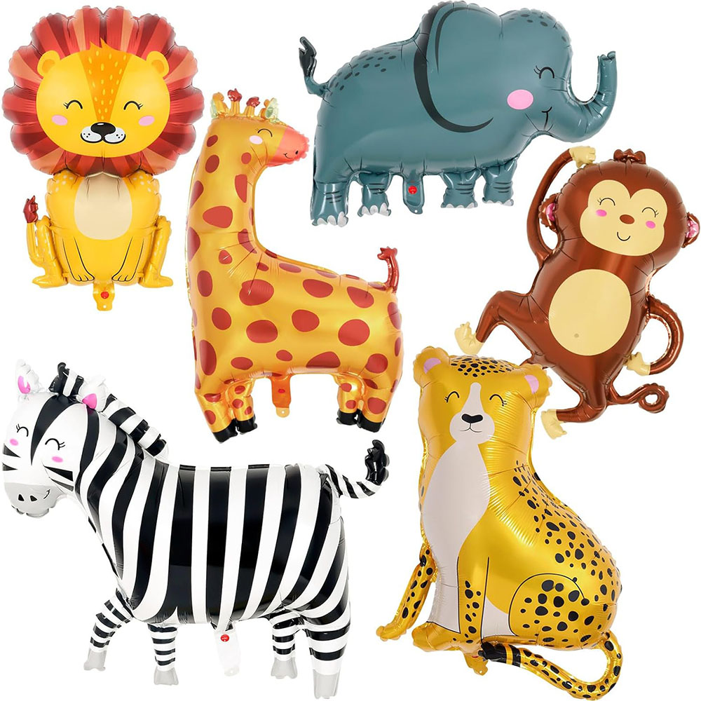 Wedding Zoo - 6 ชิ้นสัตว์ป่าอลูมิเนียมฟอยล์บอลลูน,ยักษ์สวนสัตว์บอลลูน ZEBRA ช้างลิงสิงโตยีราฟเสือดาวพิมพ์บอลลูนสัตว์ป่าธีมวันเกิดตกแต่ง