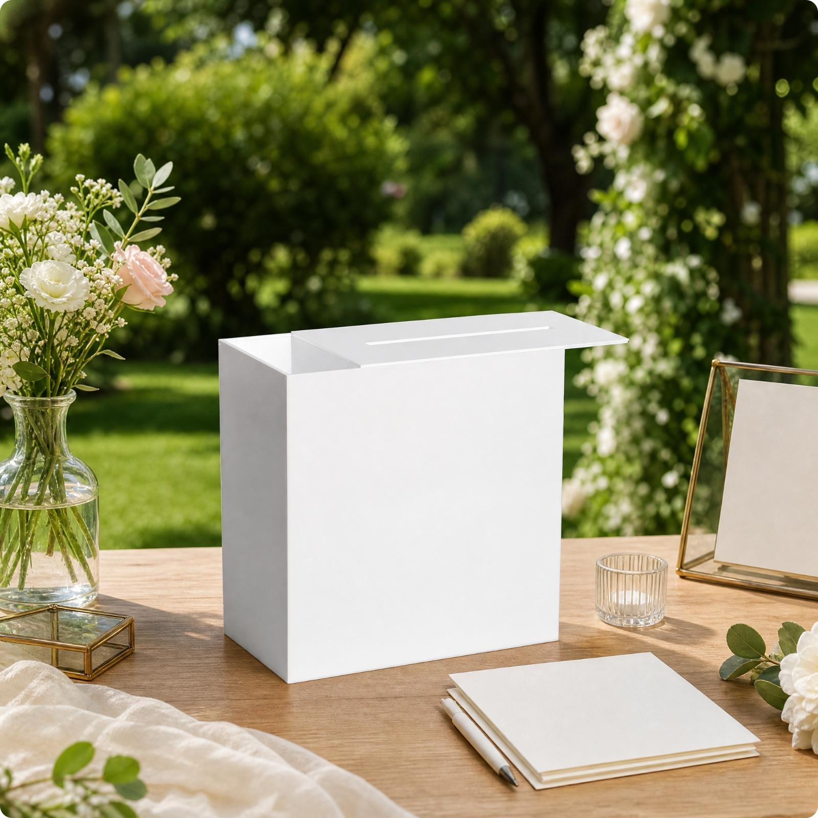 Wedding Card Box - กล่องเก็บการ์ดอะคริลิกใส พร้อมฝาปิดแบบมีช่อง สำหรับเก็บซองการ์ดแต่งงานและชุดการ์ดเชิญ